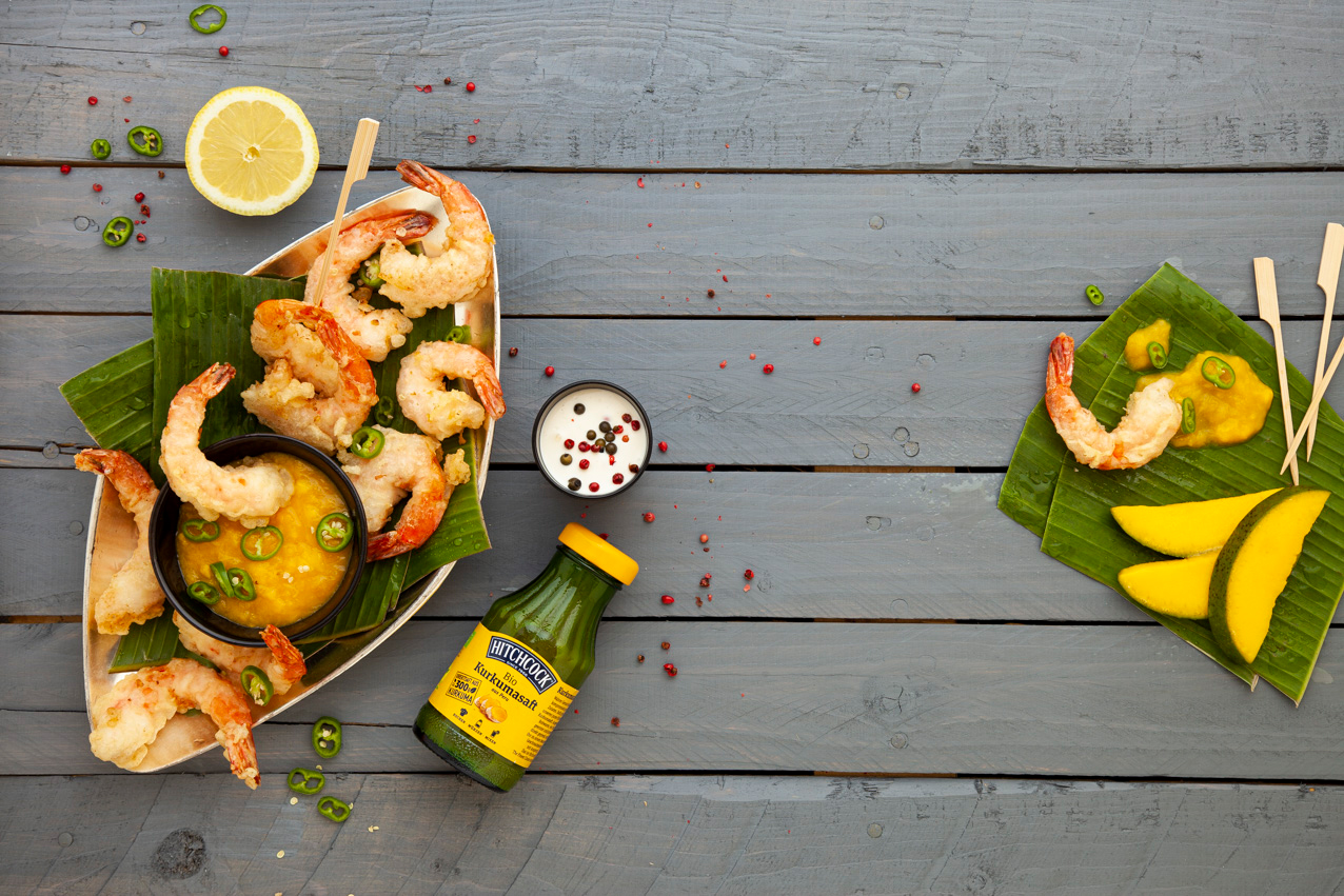Tempura Garnelen mit Mango-Kurkuma Dip